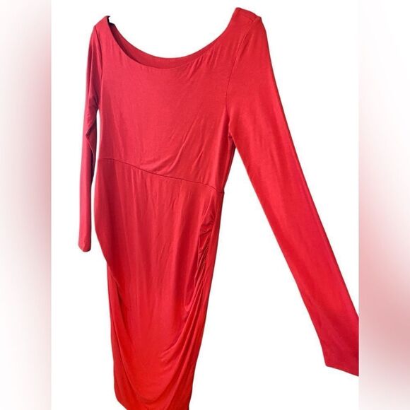 ASOS Sz 4 Maternity Red Maxi Long Sleeve Fitted Pregnancy Dress - Picture 2 of 7